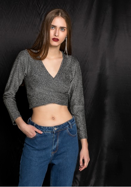 Crop top με γυαλιστερή ύφανση